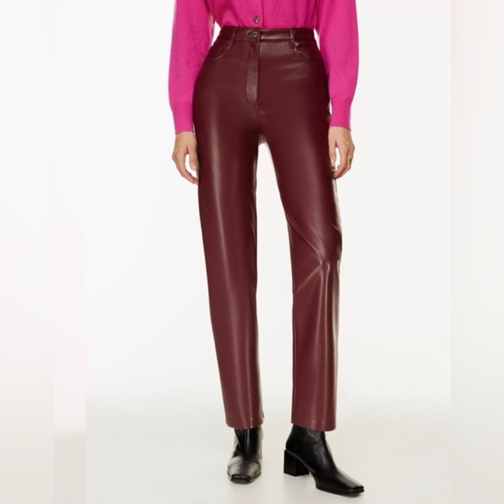Aritzia Melina Burgundy Vegan Leather Pants